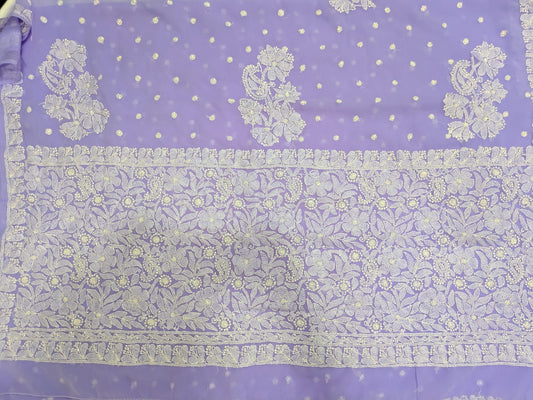 Hand Embroidered Lavender Chikankaree Saree- Serenity in Threads
