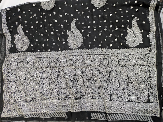 Hand Embroidered Black ChikankariSaree- The Timeless Edit