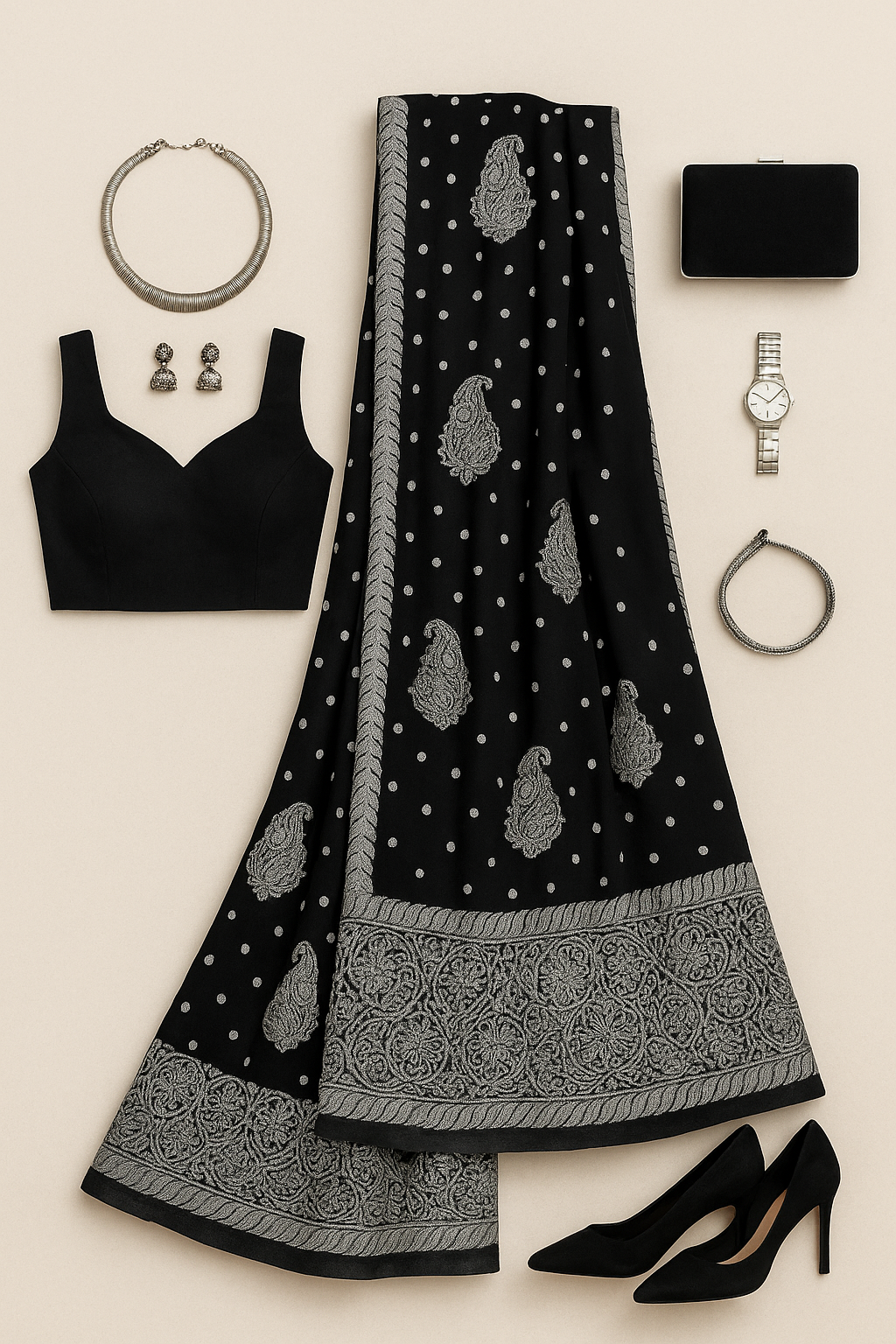 Hand Embroidered Black ChikankariSaree- The Timeless Edit