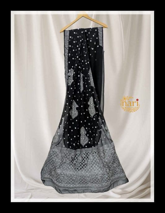 Hand Embroidered Black ChikankariSaree- The Timeless Edit