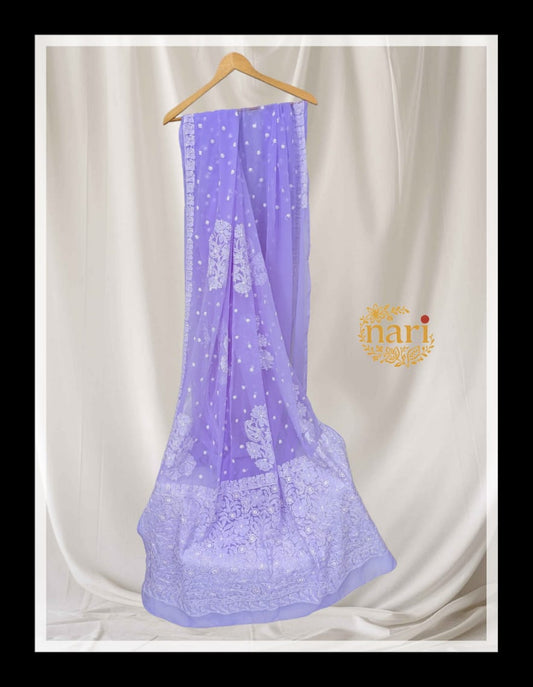 Hand Embroidered Lavender Chikankaree Saree- Serenity in Threads